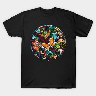 Colorful butterflies and flowers ornament T-Shirt